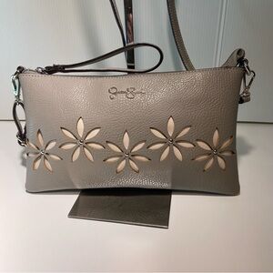 Jessica Simpson Taupe Floral Cutout Crossbody and Wristlet Bag